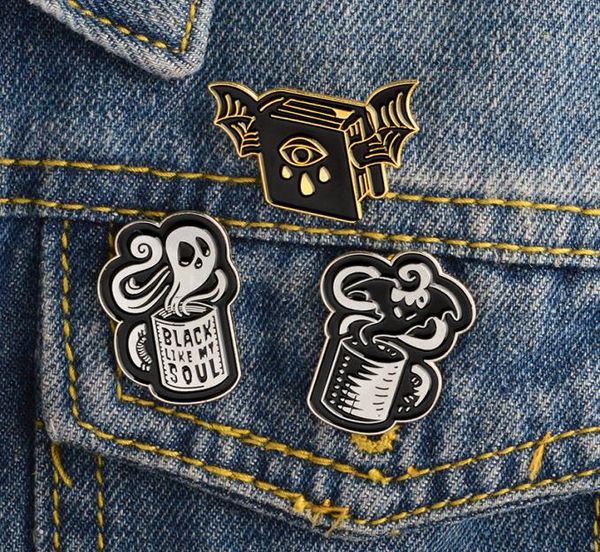 

miss zoe creativity magical book coffee wings ghost devil enamel pin badge denim jacket jewelry gifts brooches for women men1998826, Gray
