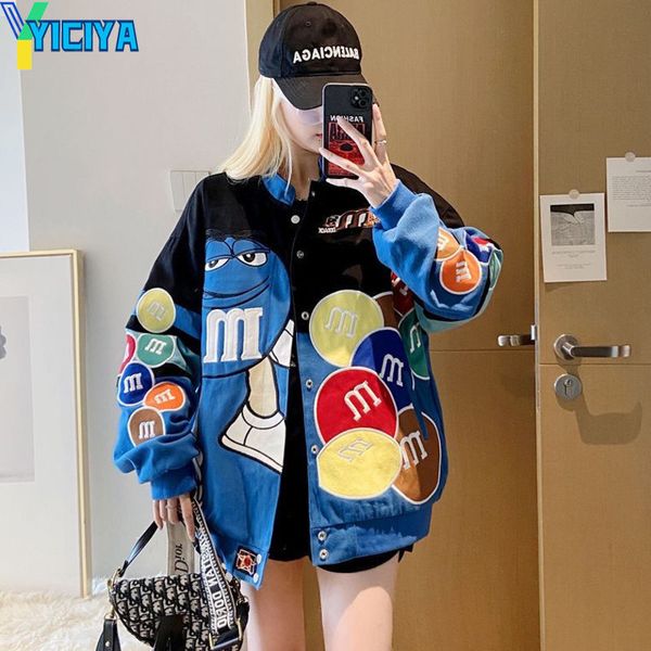 

women's jackets yiciya bomber woman varsity jacket racing blue american embroidery motorcycle punk university baseball jacket long slee, Black;brown