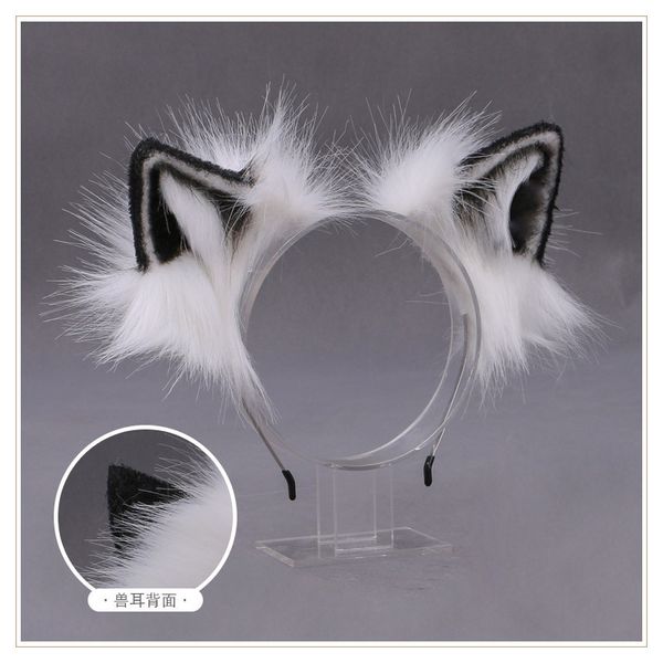 

hair accessories wolf cat cos kid animal cosplay accessory hand made curly hair band with big animal ears festival halloween cos headwear 23, Slivery;white