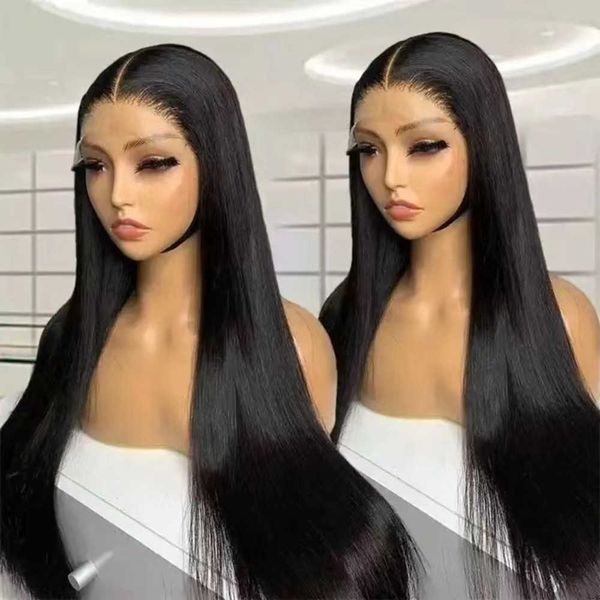 

front lace wig full head set long straight hair 4 * 4 place front wig long straight hair 230816, Black