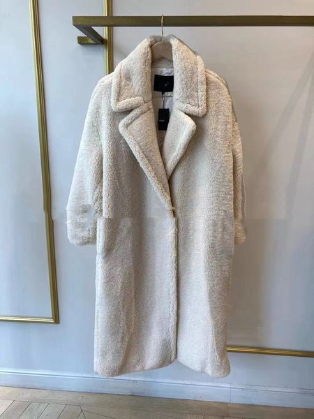 

2023 autumn/winter ma-je winter new artificial environmental protection pi grass thick and warm mid length teddy bear fur fur coat for women, Black