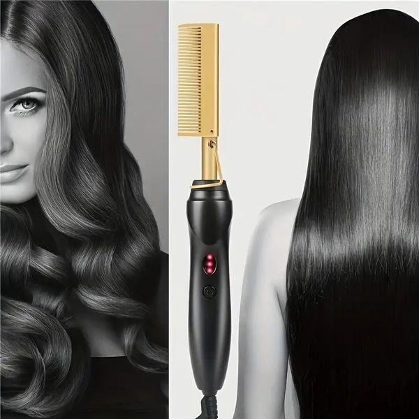 

multi-functional copper comb hair straightener - dry and wet hair straightening brush for smooth and shiny hair, Black