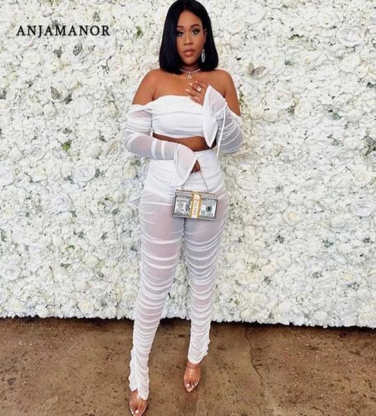 

white black mesh two piece set long sleeve crop and stacked pants birthday club outfits for women d16df32 y06258996482, Gray