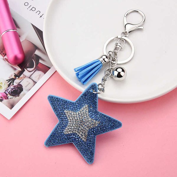 

opog key rings sequin style creative dual color diamond inlaid korean velvet pentagram tassel keychain pendant bag jewelry, Slivery;golden