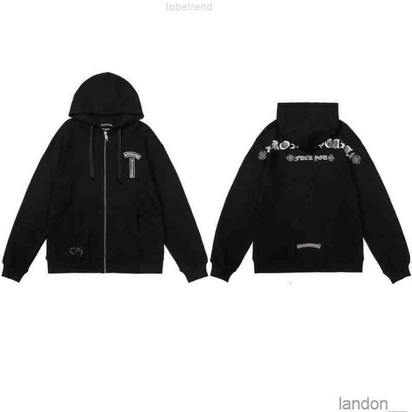 

luxury classic men's heart sweatshirts brand ch designer hoodie chromes fashion men women horseshoe sanskrit loose zipper jacket pullov, Black