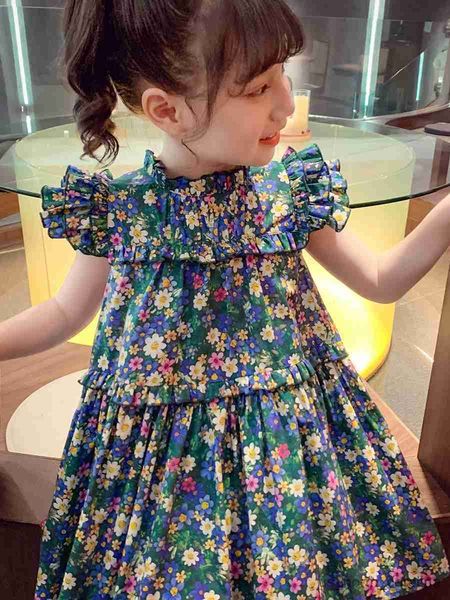 

girl's dresses 2023 new fashionable children's little flying sleeve princess dress girl cotton fragmented flower tank skirt r23081, Red;yellow