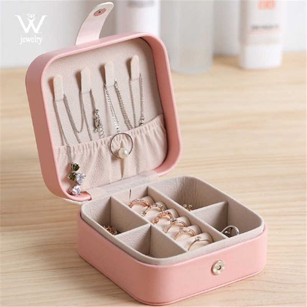 

small portable travel jewelry box cute button leather ring earring holder display jewellery organizer gift 230814, Black;white