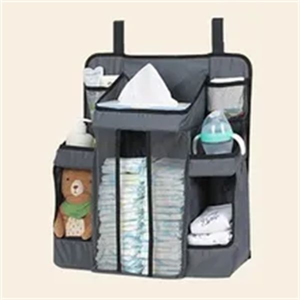 

baby bed diaper hanging holder infant bedding nursing storage bag newborn crib nappy organizer pocket a5, Black