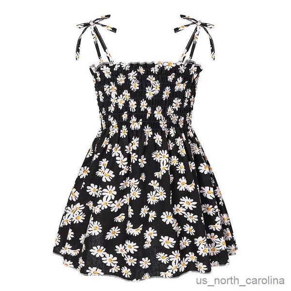 

girl's dresses 2023 girls' summer new cool print cute strap dress children's fragmented flower beach strap dress r230816, Red;yellow