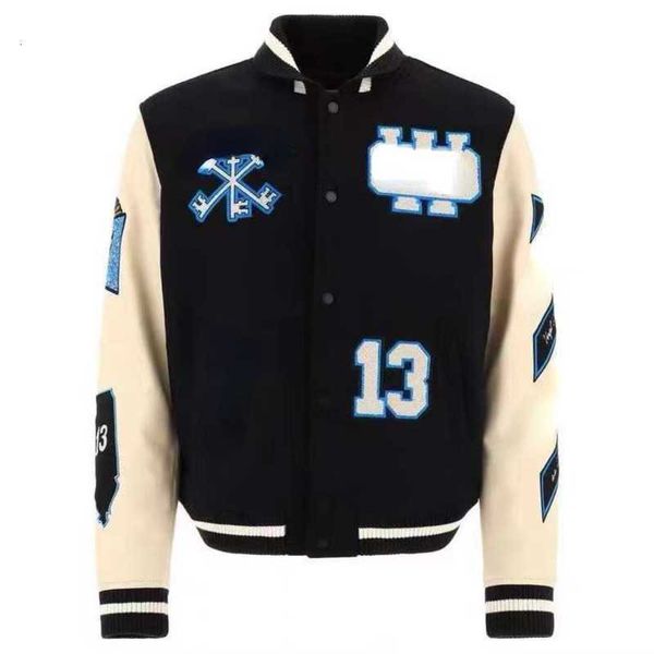 

ow baseball off embroidered sportswear cardigan coat hip hop sweatshirt coats 5, Black;brown