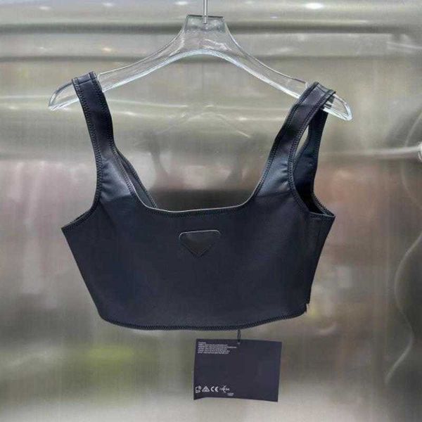 

punk bra women tank classic triangle embroidery outerwear tank luxury designer bra leather sports zipper vest, White