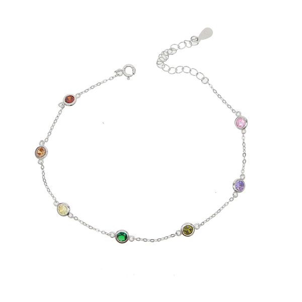 

anklets 215cm anklet 925 sterling silver romantic small round zircon charm anklet for women s925 ankle bracelet adjustable length 230816, Red;blue