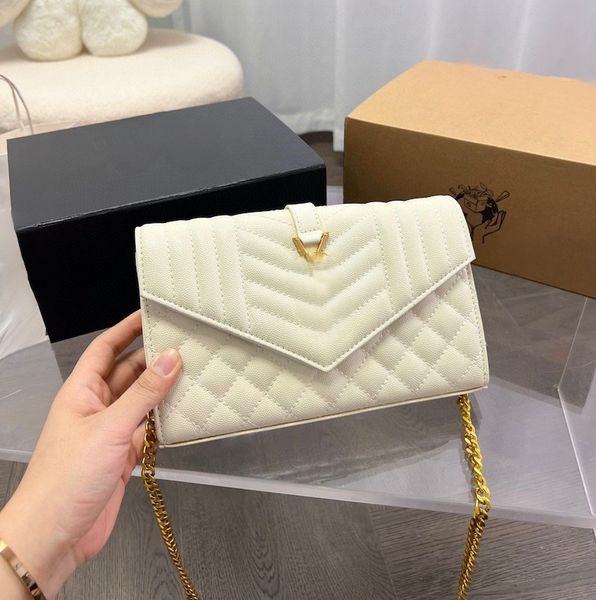 

luxury bag designer bags shoulder handbags leather fashion classic envelope chain bag gold silver sign y letter woman caviar crossbody black