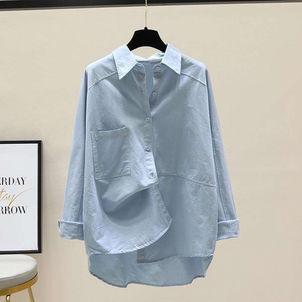 

womens cotton shirts spring and summer korean version loose slim casual all matching pure color trends, White