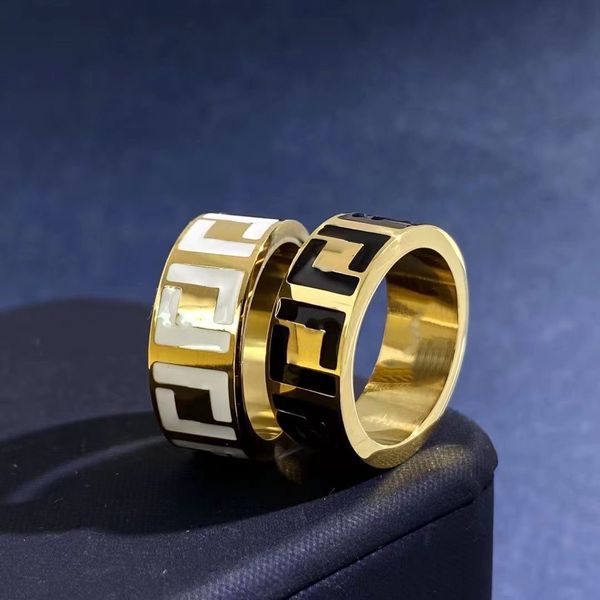 

designer ring extravagant enamel ring hollow gold silver rose stainless steel letter rings black white women men wedding jewelry lady party