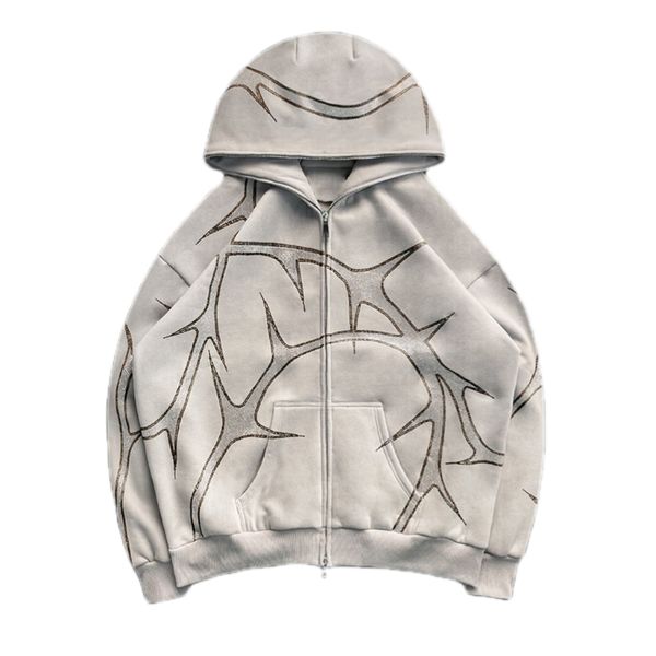 

women's hoodies y2k rhinestone graphics zip up oversized sweatshirt autumn goth hoodie men women grunge hooded jacket streetwear clothi, Black