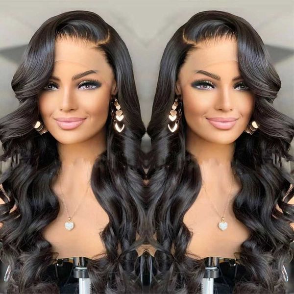 

fashion wig women's front lace black wavy curly head set large curly wigs 230816