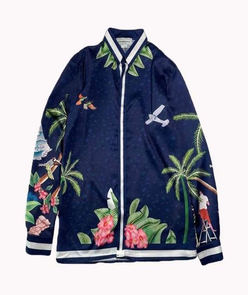 

a style surf club wave gradient flower silk long sleeve shirt men's and women's same style europe and america4759861, White;black