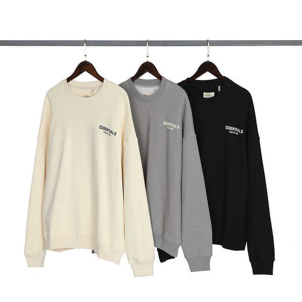 

ess hoodie autumn and winter feel of god fashion essentials youth small letter round neck fleece sweater, Black