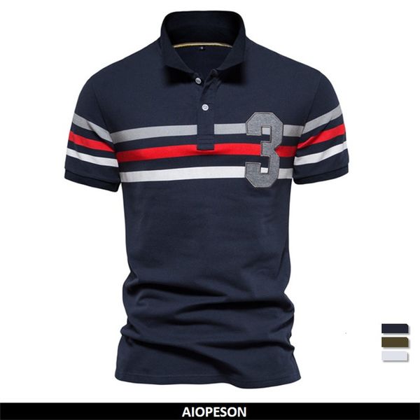 

mens polos aiopeson cotton polo shirts casual striped short sleeve for men summer brand clothing 230815, White;black