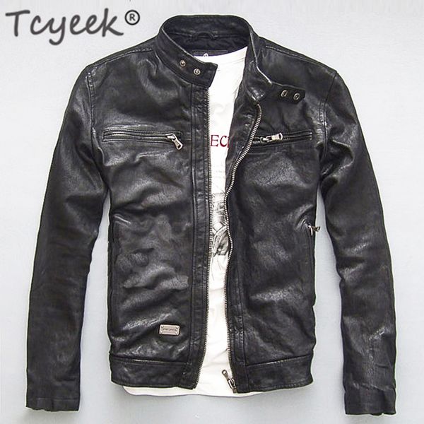 

men's jackets tcyeek men's genuine leather jacket men real sheep goat black brown male bomber motorcycle jackets spring autumn men