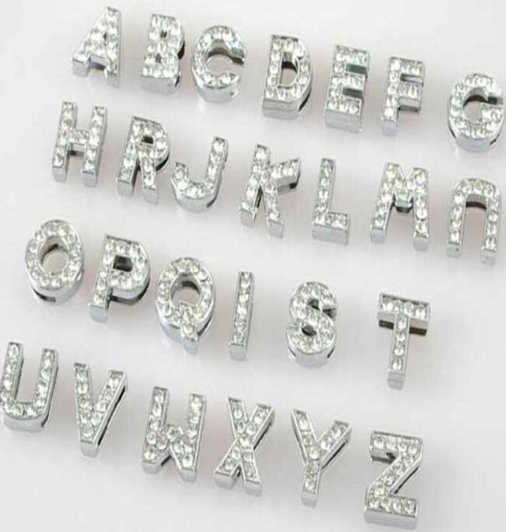 

whole 10mm 130pcslot az full rhinestones slide letters diy alphabet charm accessories fit for 10mm pet collar keychains3184158, Bronze;silver