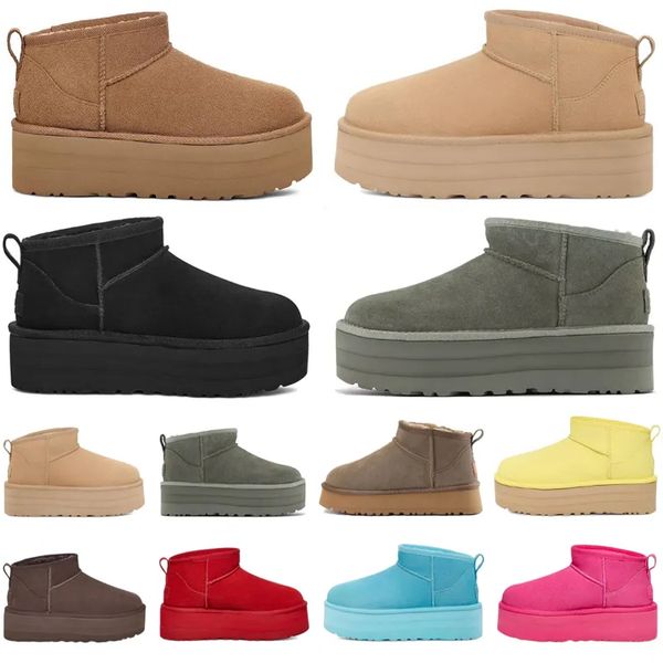 

2023 ultra mini platform snow boots women classic chestnut black driftwood chocolate moss green red sky blue taffy pink yellow women keep wa