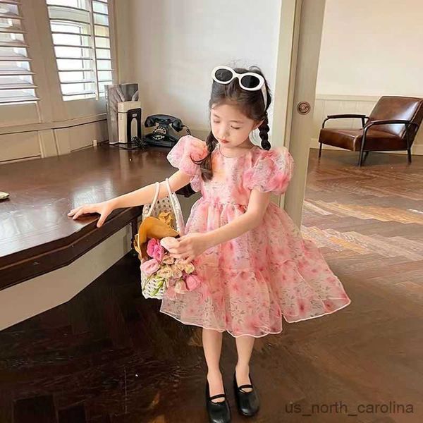 

girl's dresses fragmented flower dress 2023 new summer fashion fashionable girl baby bubble sleeve little fluffy princess dress r230816, Red;yellow
