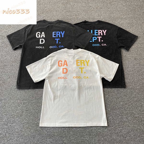 

23ss new ga depts gradient letters washed and worn blue and pink cotton round neck loose versatile men and women casual trend short sleeve, White;black
