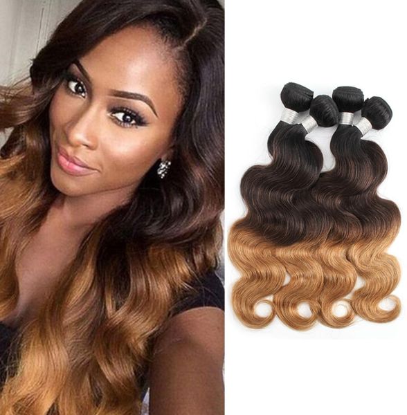 

1b427 brazilian ombre honey blonde body wave hair bundles three tone 34 pieces 1224 inch remy human hair extensions1686346, Black
