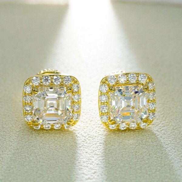 

passed diamond test men women 1.5ct d color moissanite earrings studs 925 silver gold plated bling studs earrings nice gift for friends, Golden;silver