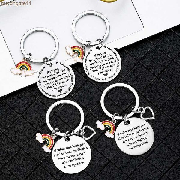 

ez7m key rings selling stainless steel keychain rainbow creativity farewell gift for friends with customizable lettering, Slivery;golden