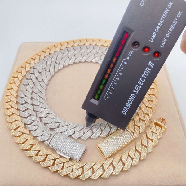 

customized men hip hop curb chain necklaces bracelets iced out sterling sier vvs moissanite cuban chain, Silver