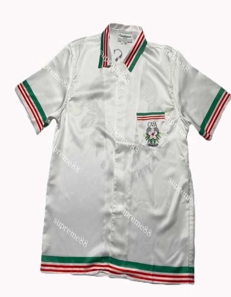

tennis club tennis racket stripe color matching silk short sleeve shirt european and american7011213, White;black