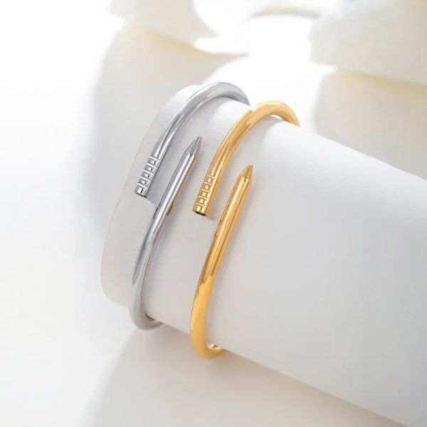 

designer never fade gift 2.8mm 4.2 mm thin thick nail bracelet bangle titanium steel 18k gold plated bracelets women love bracelet bangles j, Black