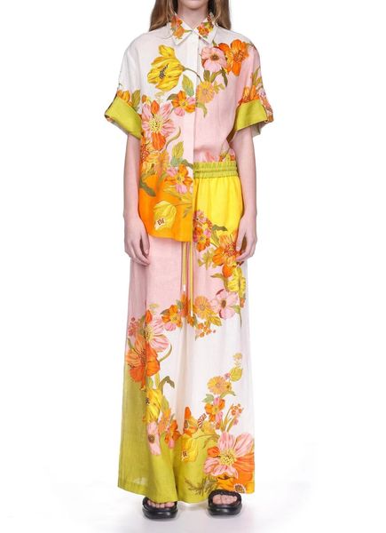 

australian niche pants set summer vacation style loose fitting casual slimming print short sleeved shirt+high waisted pants 7, White