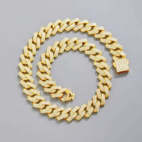 

chain necklace for men making of stainless steel plated gold cuban chain 15mm width inlaid 2 row diamond link necklaces hip hop punk designe, Black