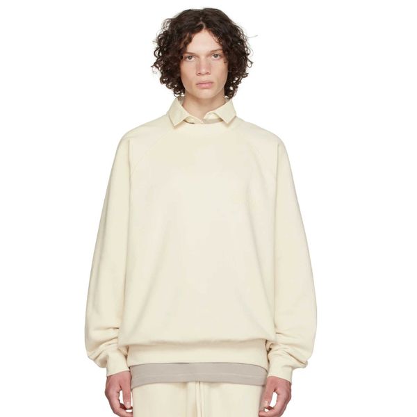 

ess hoodie fog essentials official website new front color flocking print trendy high street round neck sweater, Black