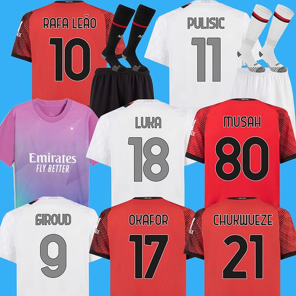 

23 24 soccer jerseys ac milans pulisic musah rafa leao loftus cheek tomori kalulu chukwueze okafor football shirt saelemaekers messias jr 20, Black;yellow