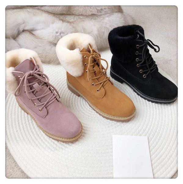 

australian shepherd women boots shearling wool lining boot suede leather short ankle au designers winter booties cuffed lace up mina shoes 3, Black