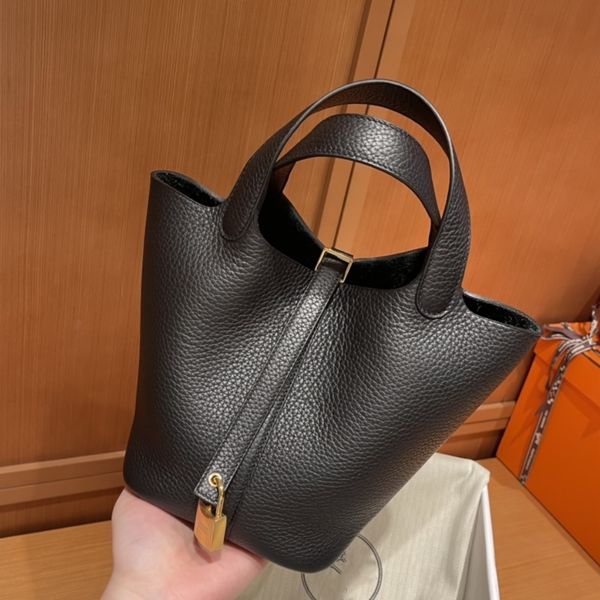 

designer picotin basket tote bag fashion travel birkin lock cowhide handbags gold silver logo large capacity ladies shopping bag hand craft
