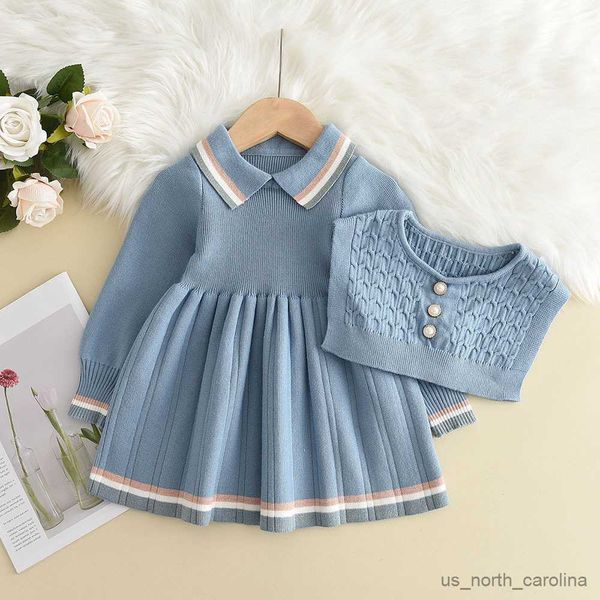 

girl's dresses baby girl knitted preppy dress clothes clothing for children kids autumn winter collar casual sweater vest+short dress r, Red;yellow