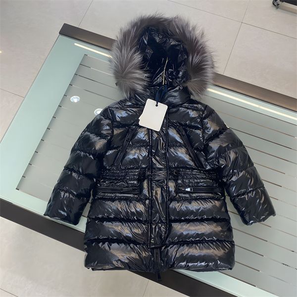 

girls boys fashion black hooded coats designer gore tex windproof outwear winter warm real animal fur coat children clothes kid coat for gir, Blue;gray
