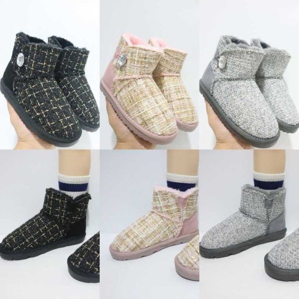 

rhinestone button australia kids boot tweed suede mini booties boy girl children winter shoes shearling wool wgg aus branded short ankle boo, Black