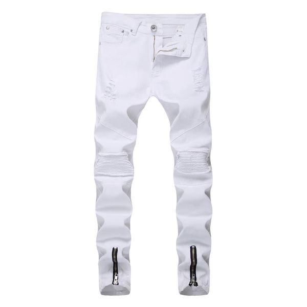 

men's jeans men white solid color frayed slim-fit bikes pencil pants classic business streetwear delivery271c, Blue