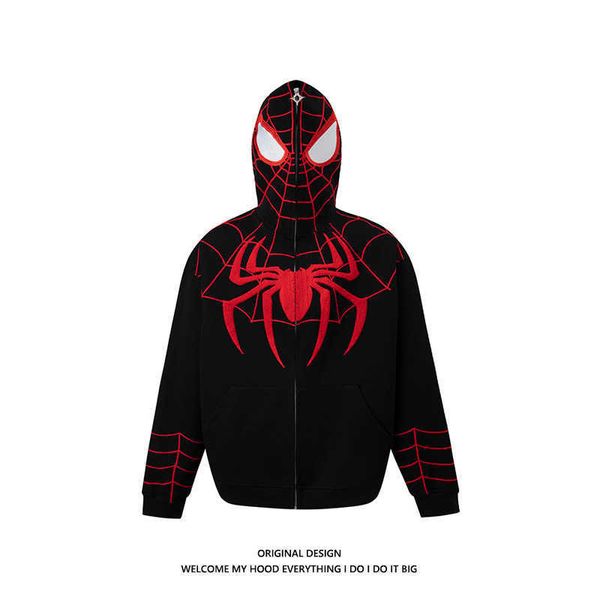 

spider man warsuit full zip hoodie eyes hollowed out and visible hooded autumn winter american street trend jacket og3g, Black