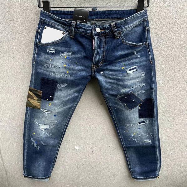 

2022 mens jeans distressed motorcycle biker jean rock skinny slim ripped hole letter brand hip hop denim pants 22ss2402, Blue