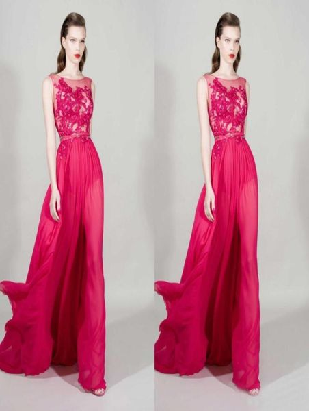 

new fashion lace sheer neckline a line long evening dresses 2016 zuhair murad chiffon with beads formal gowns custom made china en6611520, Black;red
