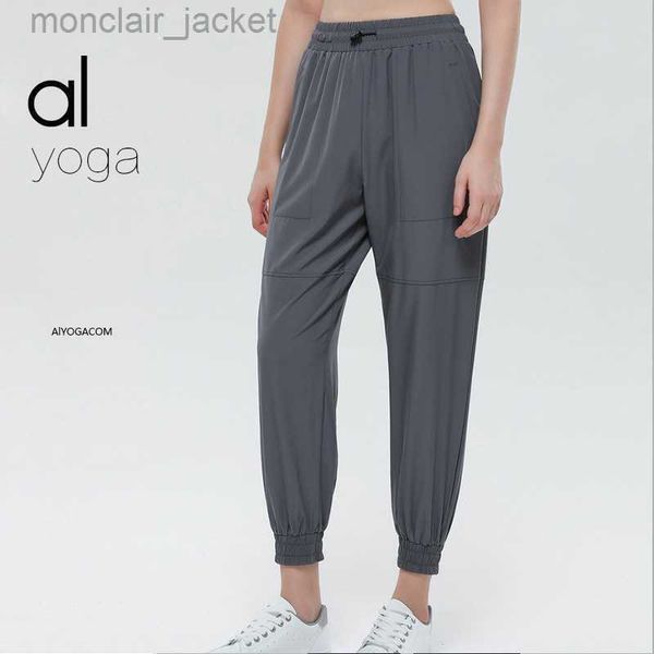 

desginer alos yoga legging sports pants women's summer high waist thin casupants new quick dry loose wide leg lanterns, Black