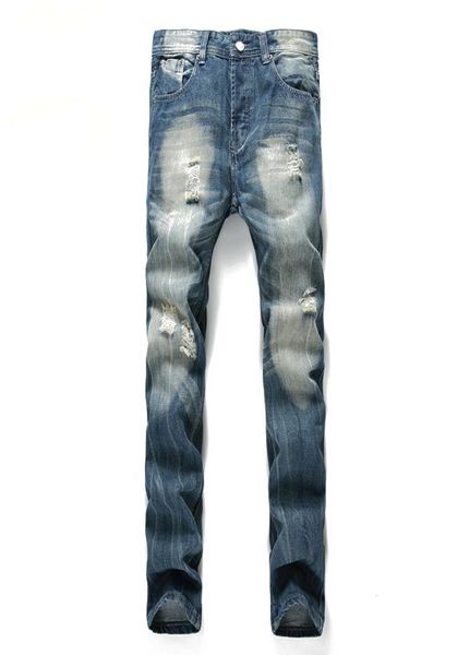 

casual fashion patchwork hollow begging cropped jeans pants denim ripped hip hop men ripped old brand dropship large size3285589, Blue